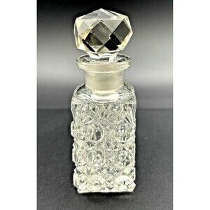 Vintage Perfume Bottle Edwardian‎ Pressed Glass w/ Faceted Stopper Button Shells